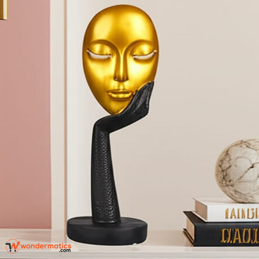 Modern gold face sculpture – abstract thinking woman resin art for home decor