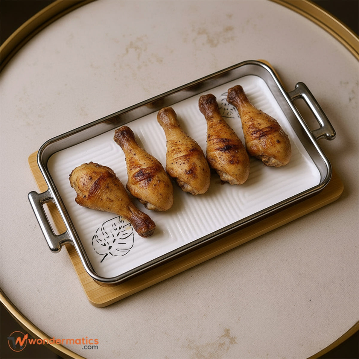 Modern Ceramic and Bamboo Serving Platter with Silver Handles for Stylish Table Presentation