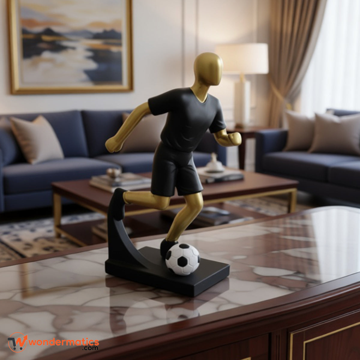 Modern soccer statue decorative showpiece, unique gift idea for sports fans, boys, and men with luxury finish