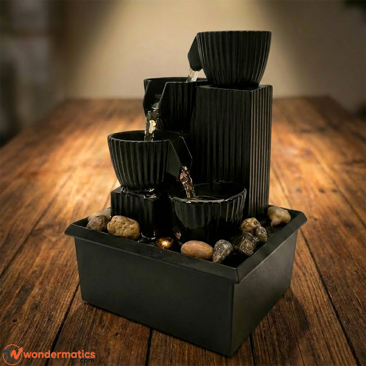 Modern tabletop water fountain with LED light for home and office desk decor
