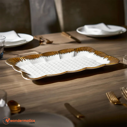 Elegant gold border ceramic tray – ideal for buffets, dinners, and gatherings