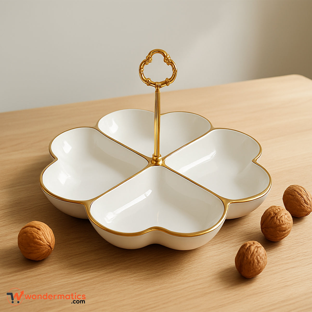 Modern multi-section ceramic platter with gold handle – ideal for kitchen serveware