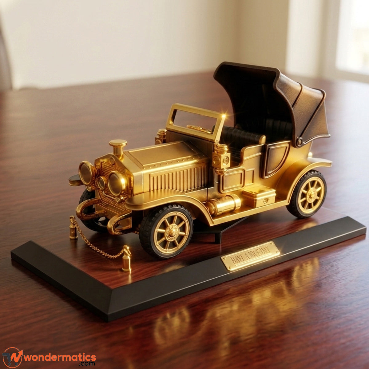 Vintage car music box placed on office desk as decor piece