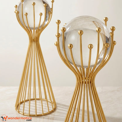Nordic Gold Metal and Crystal Ball Showpiece Set of 2 for Home and Office Decor closeup picture