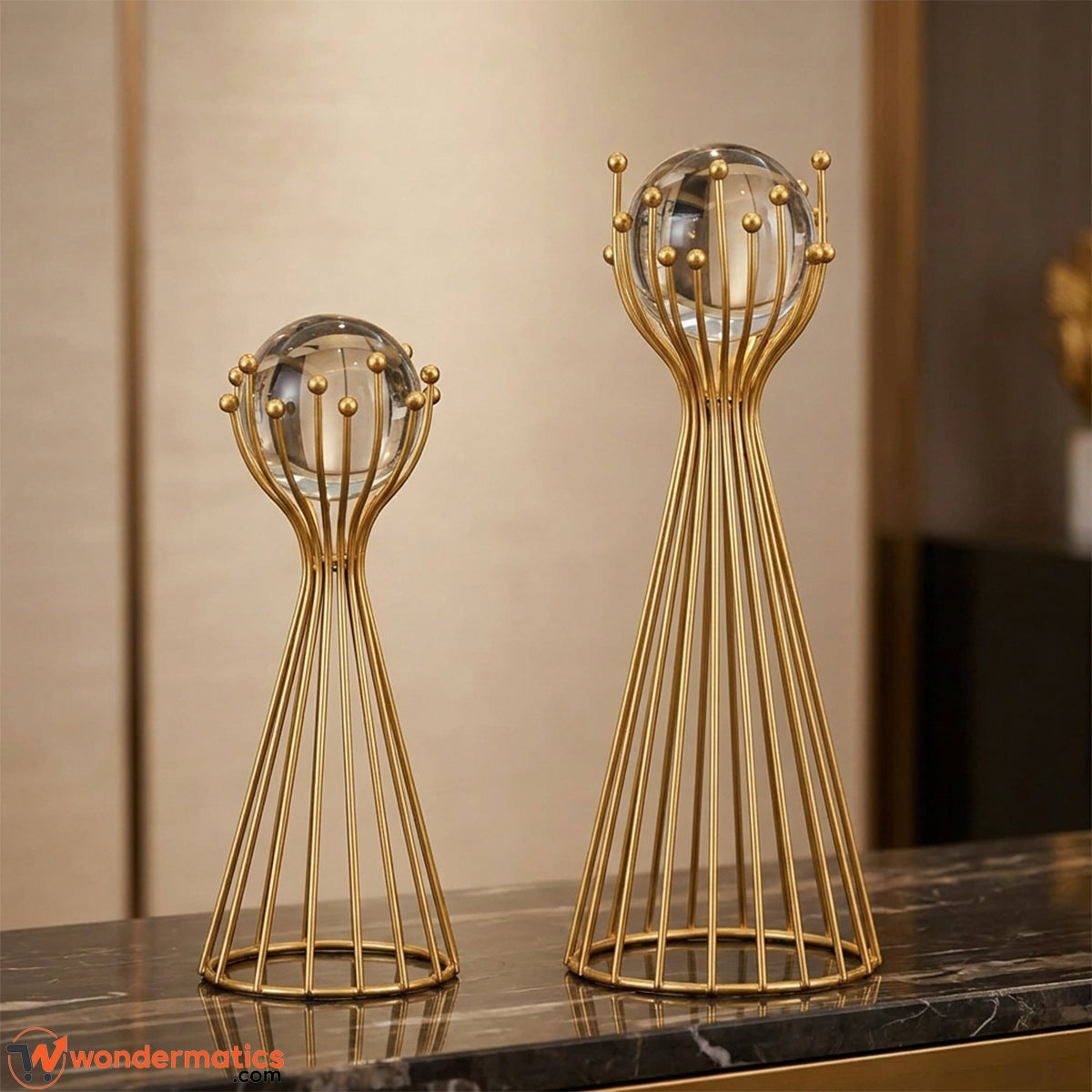 Nordic Gold Crystal Ball Showpiece Styled on Console Table