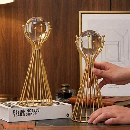 Pair of Nordic Gold Crystal Ball Showpieces in Two Different Heights