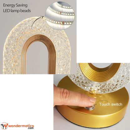 Close-up of gold-toned base on crystal table lamp