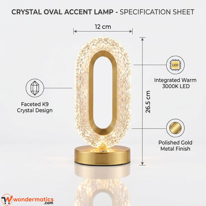 Oval crystal lamp shown with scale reference for size