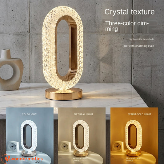 Crystal touch lamp glowing in warm white light mode