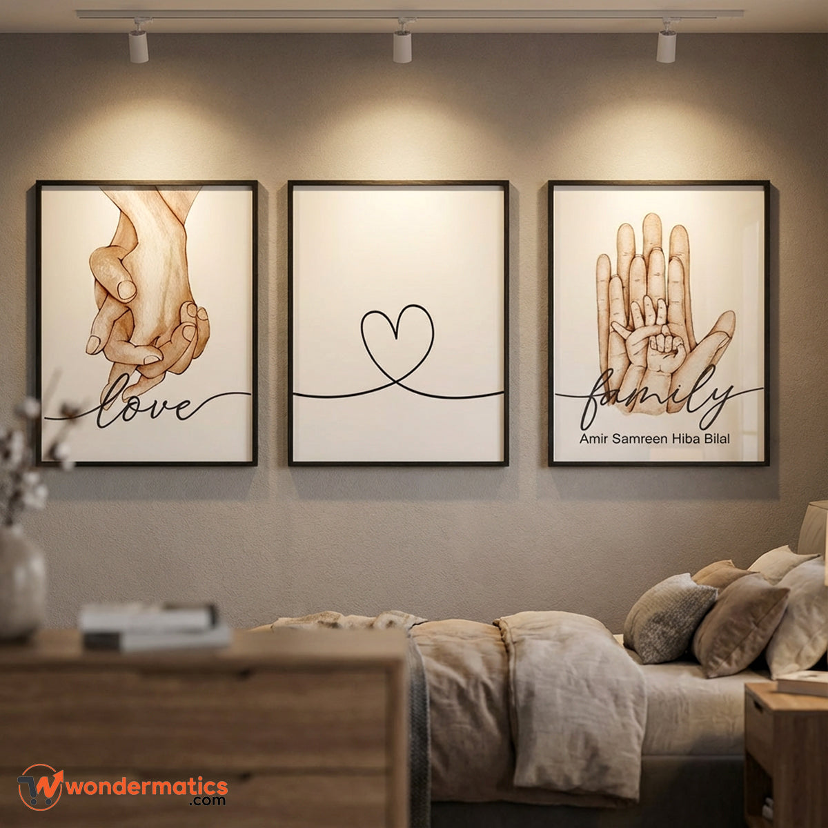 Personalized family wall decor frame set of 3 love hand design 10x12 custom frames