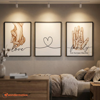 Personalized family wall decor frame set of 3 love hand design 10x12 custom frames