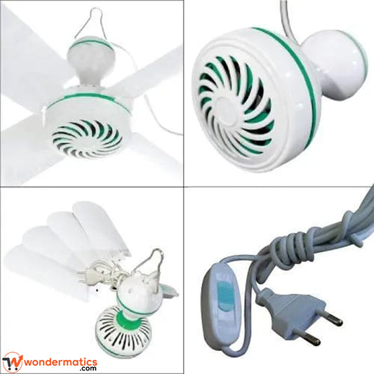 Portable hook ceiling fan 4 blade mini electric fan on white background