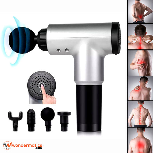 Rechargeable body massager gun with 4 heads for neck, back, leg, foot pain relief