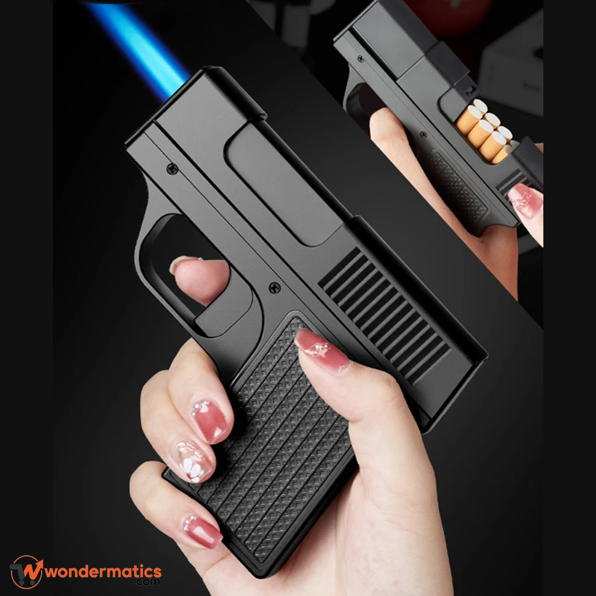 Rechargeable cigarette case with built-in USB lighter in black