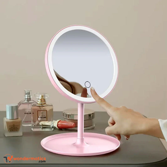 Rechargeable LED Makeup Mirror Pink – Portable Touch Control Vanity Mirror