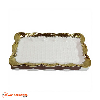 Premium ceramic serving tray with golden border – perfect for home and parties