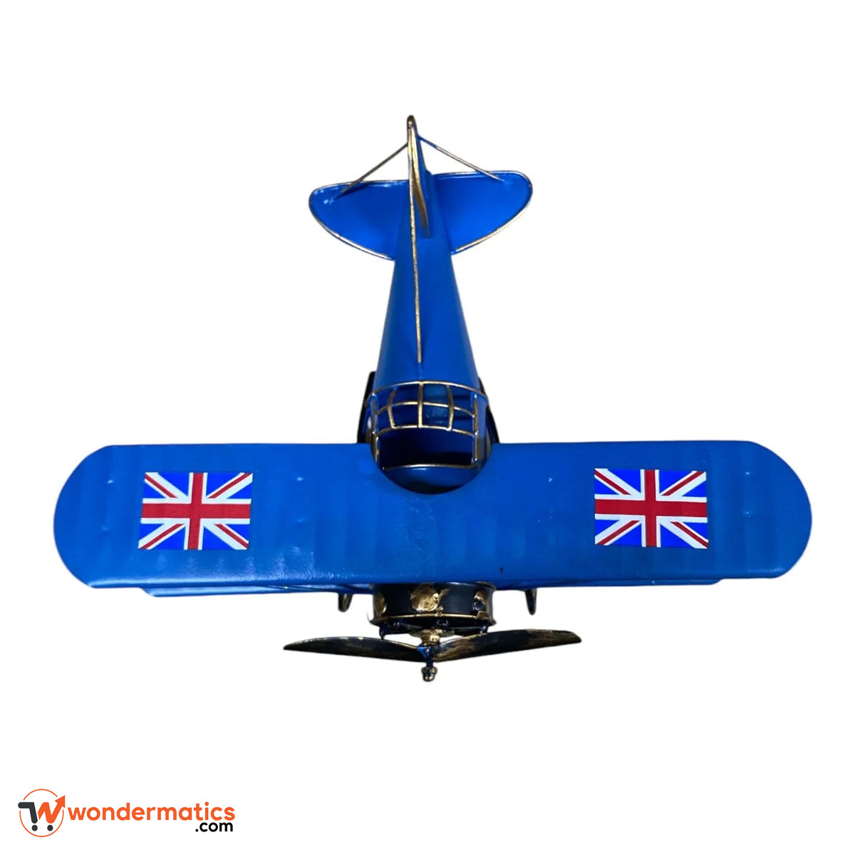 Retro blue airplane model made of metal for office and shelf decor