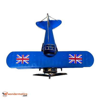 Retro blue airplane model made of metal for office and shelf decor