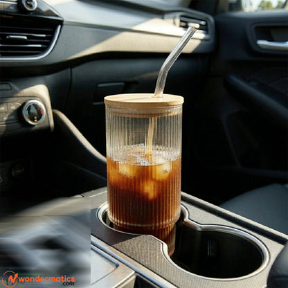 Ribbed glass tumbler used for coffee, fresh juice, and milkshake — versatile 450ml drinkware