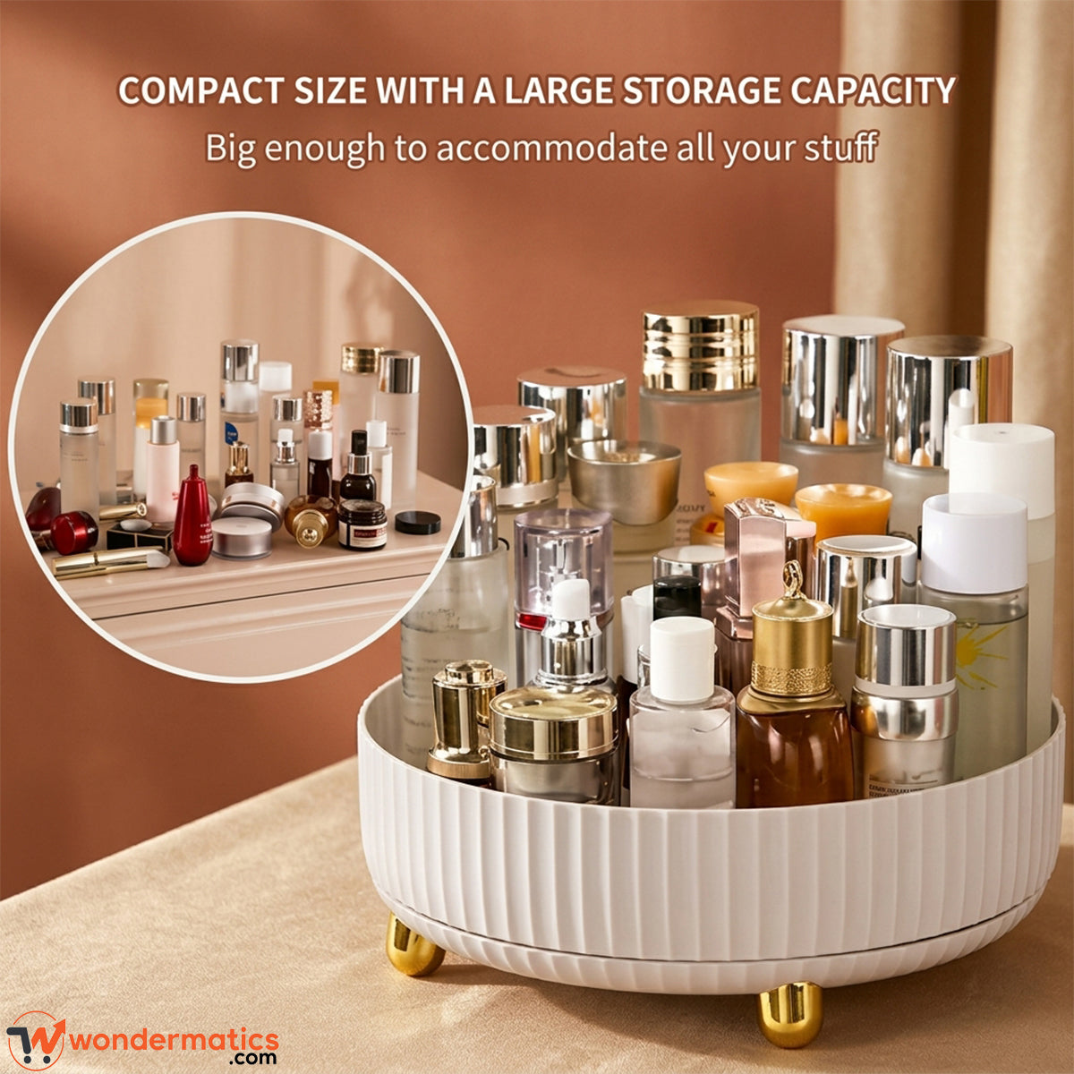 spacious wide round 360 rotating akeup cosmetics organizer premium quality