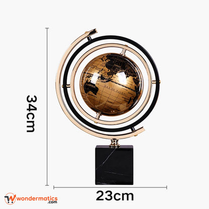 Rotating golden and black world globe desk ornament for home office décor