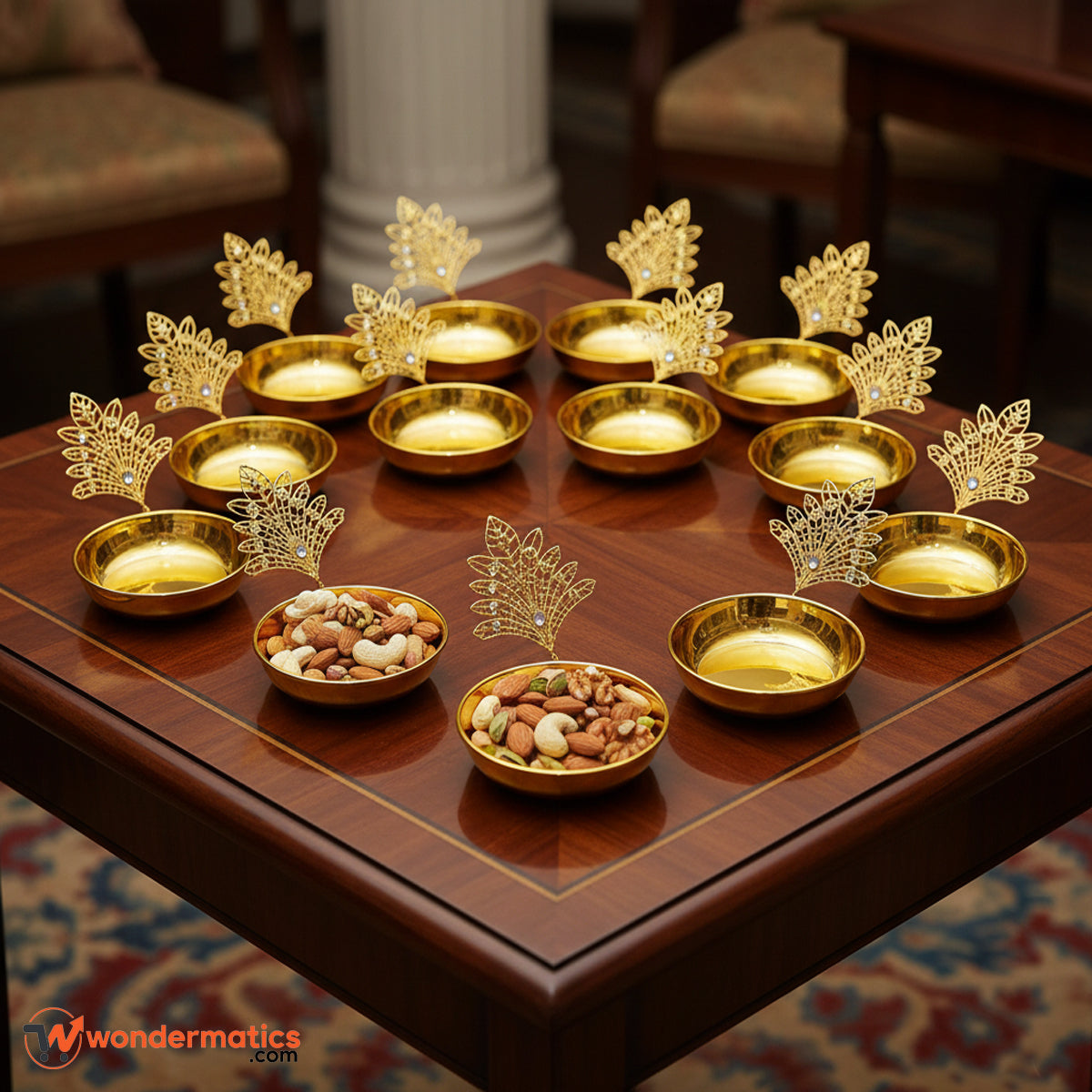 set of 12 golden bowls for dryfruits, snacks and jewelry