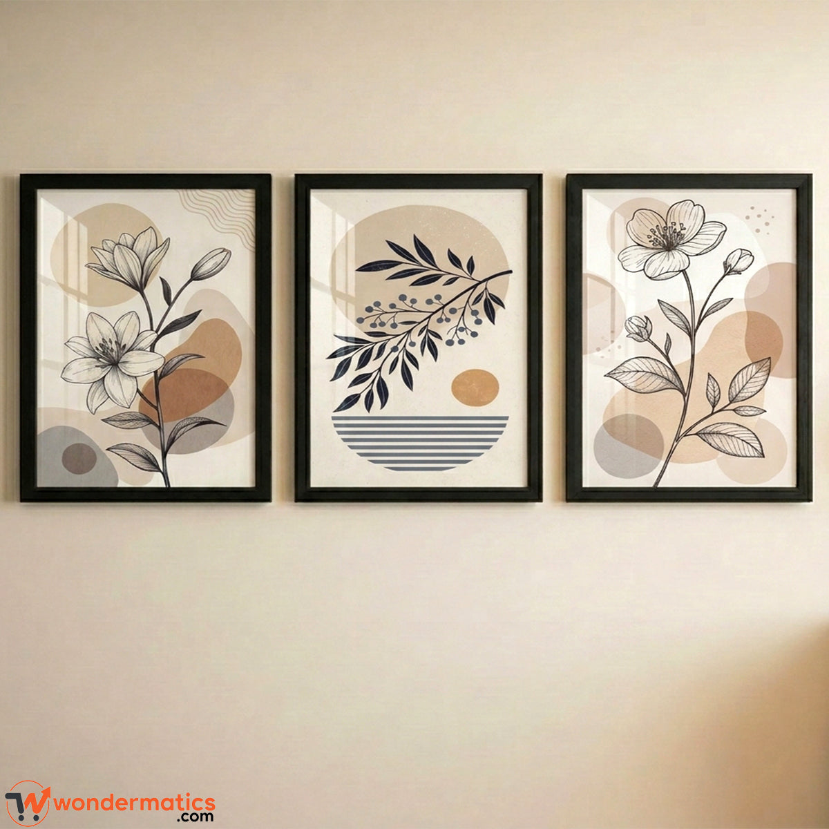 Set of 3 BOHO Artwork Wall Frames with Black Frame and Front Glass, 14x18 Inches Each, Free Shipping in Pakistan