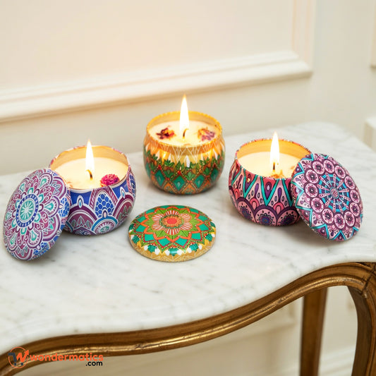 set of 3 scented candles with decorative lids for luxury aromatherapy and home decor