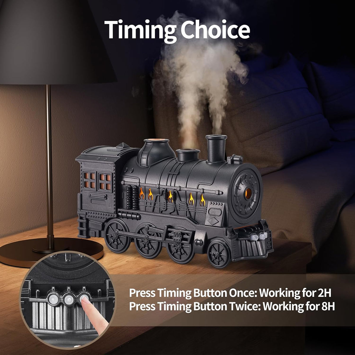 Train-shaped humidifier diffuser with silent mist function