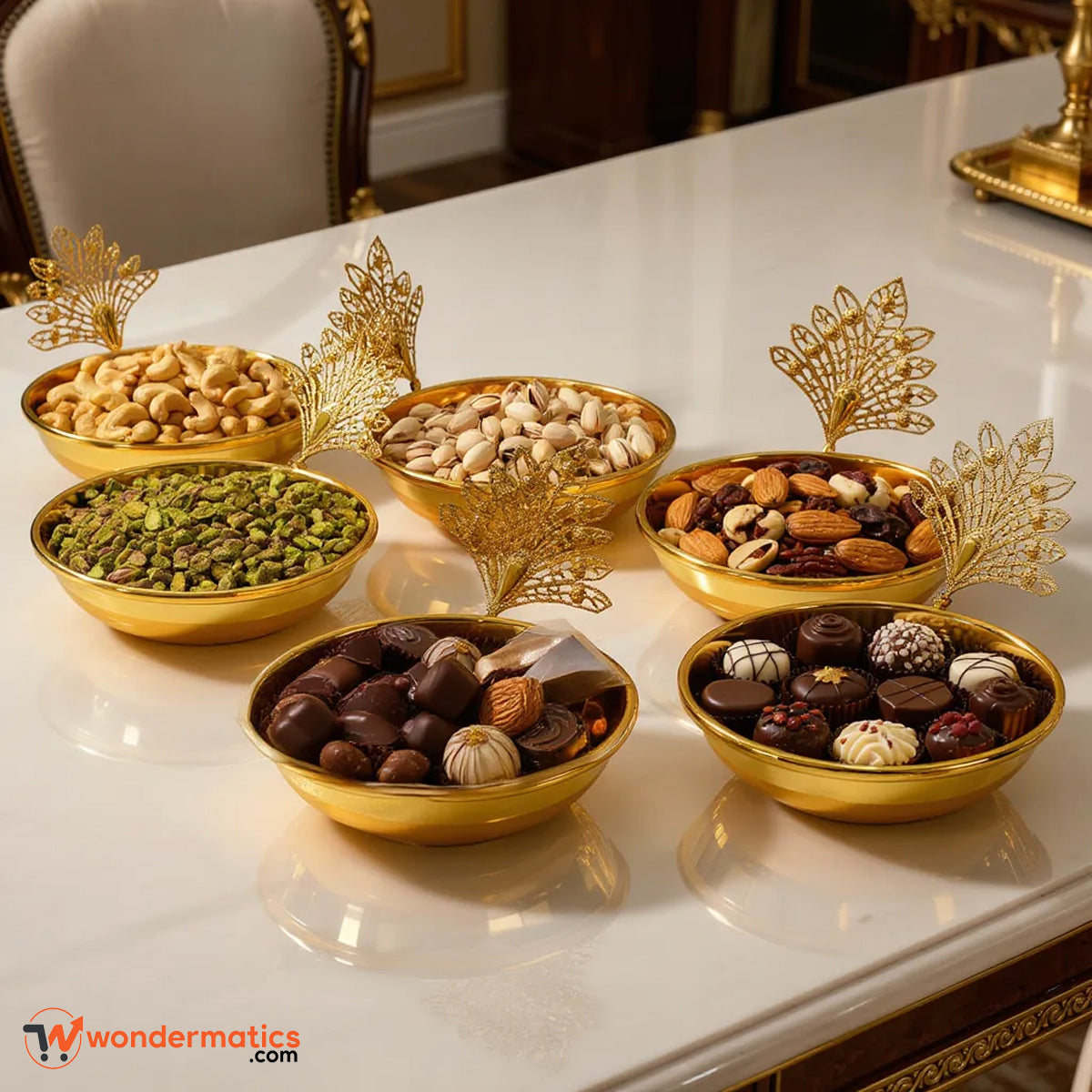 Small golden metal bowls set for daily use dry fruits and snacks