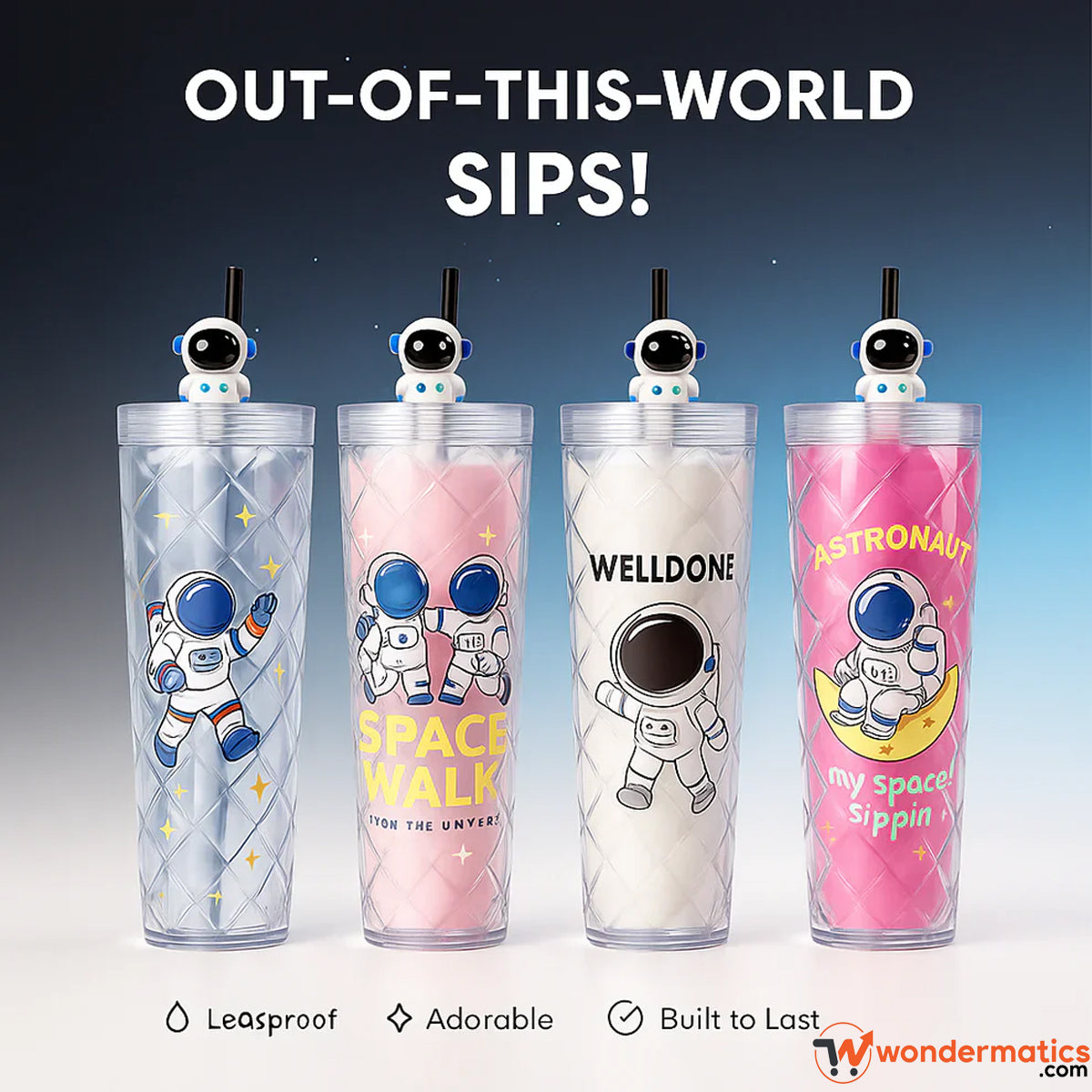 Space explorer tumbler with straw for kids