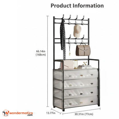 Space-saving vertical shoe and coat rack organizer for small entryway