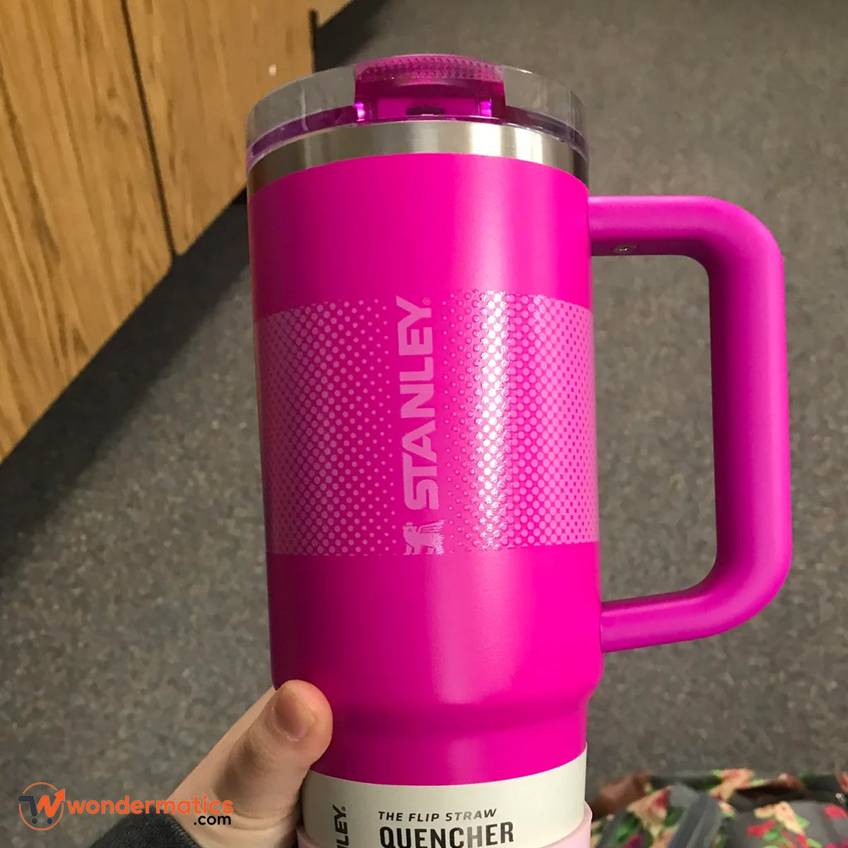 Stanley Quencher Protour Pink Stainless Steel Tumbler – lifestyle photo on desk