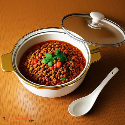 Elegant dining bowl with glass lid – ideal for family meals and gatherings