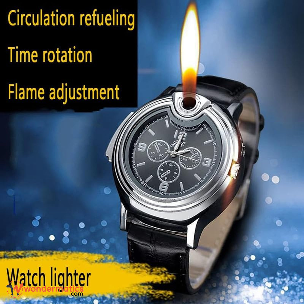 Stylish men's watch with built-in flame lighter