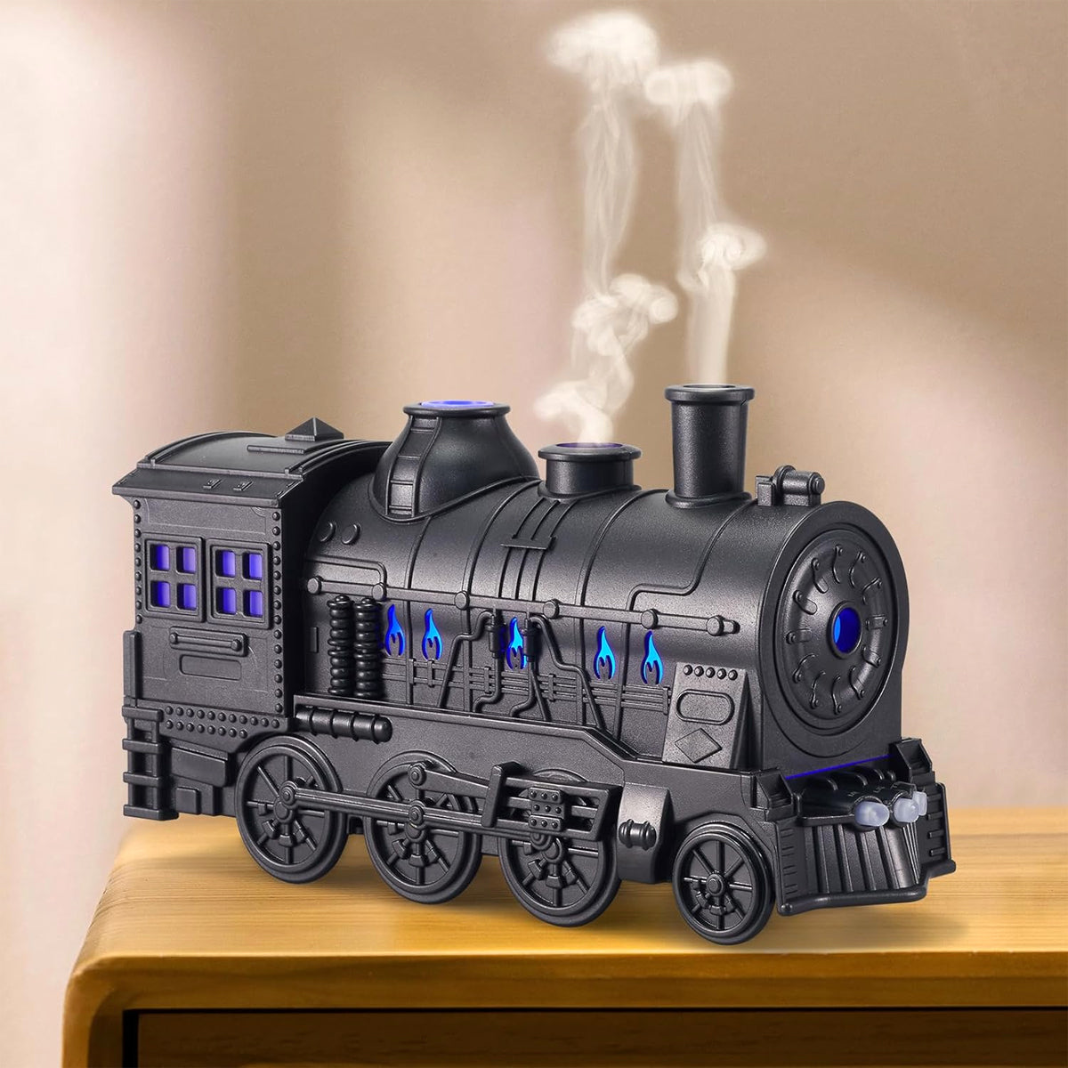 Mini train humidifier with LED lights for desk and home
