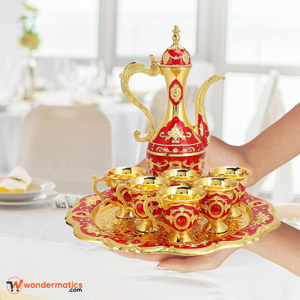 Gold plated Turkish tea and coffee set for decorative display and gifting