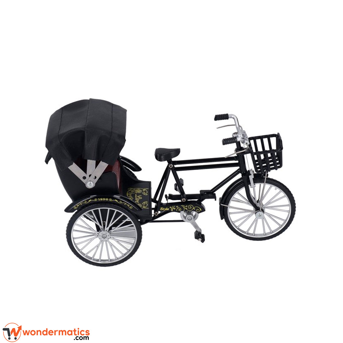 Top view of a retro metal 3 wheel rickshaw model