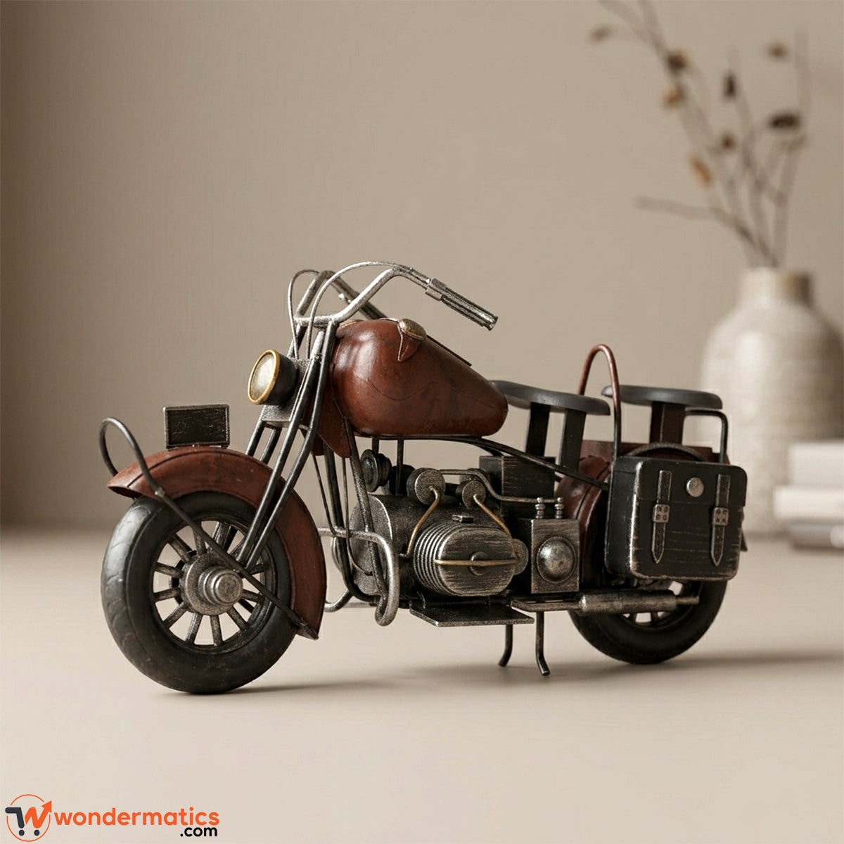Vintage metal motorbike model in antique brown finish