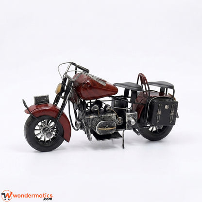 Full view of antique brown vintage motorbike decor model