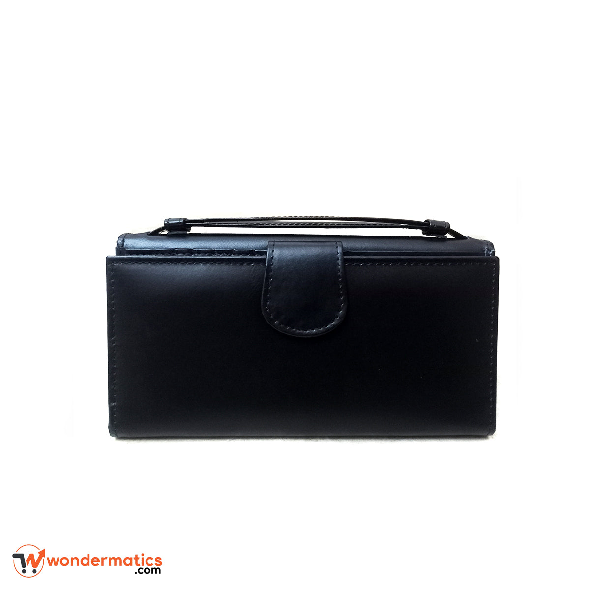 Women’s Black Leather Wallet with Front and Back Button Opening