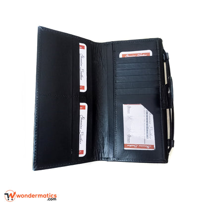 Women’s Black Leather Wallet with Front and Back Button Opening