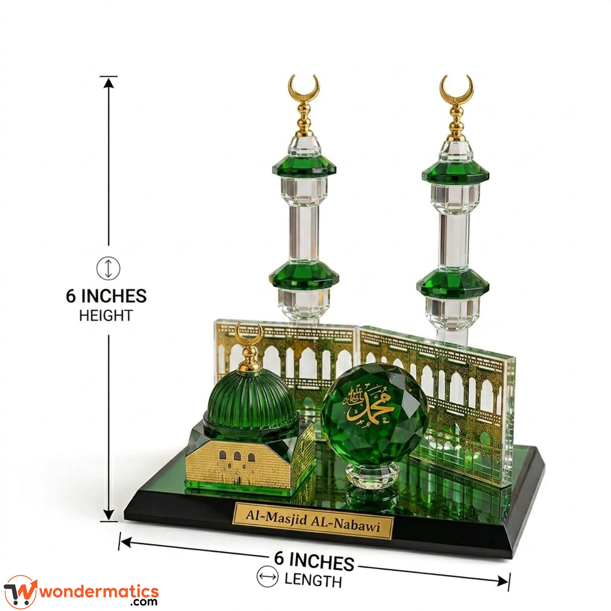 Al-Masjid Al-Nabawi crystal showpiece shown at approximate 6 inch scale for size reference