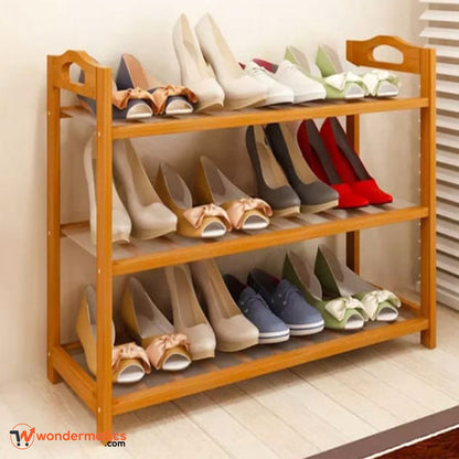 Wooden bamboo shoe rack 3 layers for home 