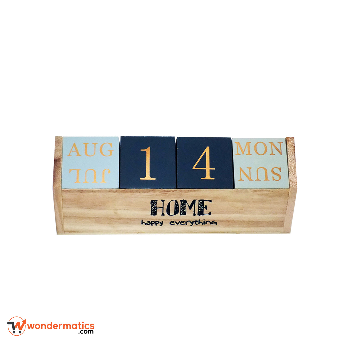 Reusable wooden desk calendar showing month, date and day blocks